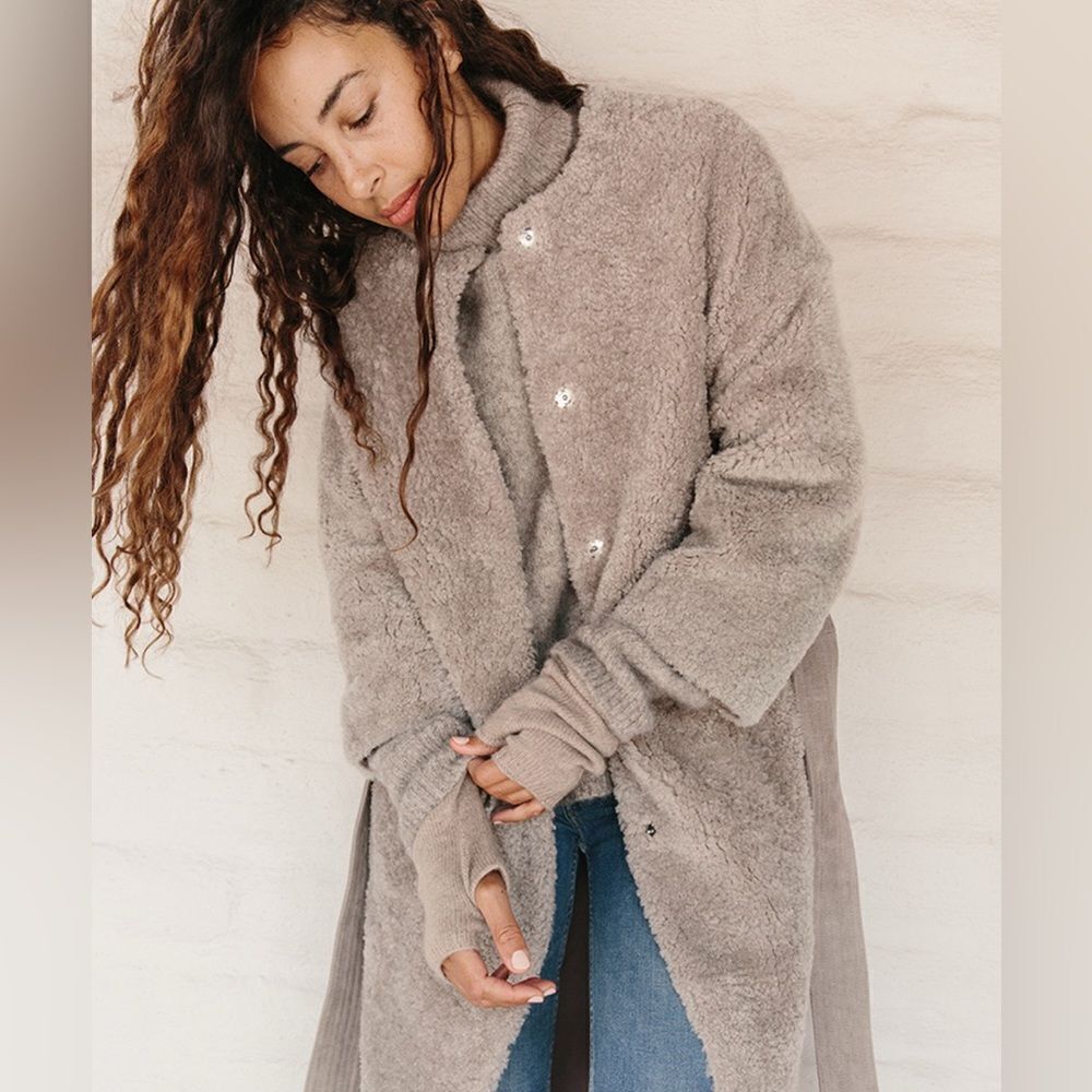 Jenni Kayne ~ Yves Taupe Lamb Shearling 3/4 Sleeve Coat